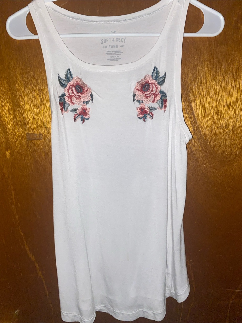 American Eagle Outfitters Tank with Pink Floral Embroidery
